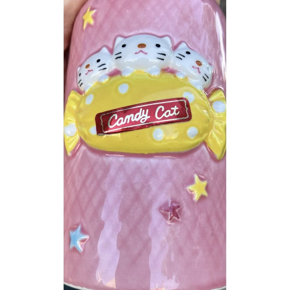 Vintage 1980s Fujika Japan Candy Cat Pink Ceramic Kawaii Bud Vase Foil Label